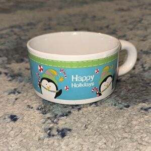 Penguin Holiday Mug with Blue and Green Accents